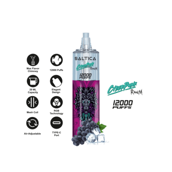 Saltica Cyberpunk 12000 Grape Ice  en uygun fiyatlar ile ebuhar da!  Saltica Cyberpunk 12000 Grape Ice özellikleri, fiyatı, incelemesi, yorumları ve taksit seçenekleri için hemen tıklayın!