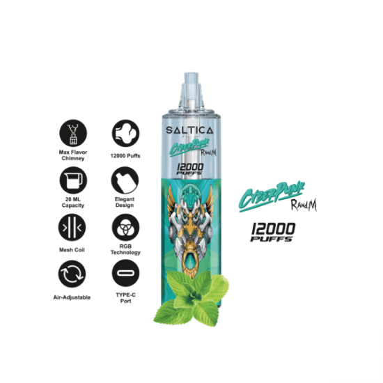 Saltica Cyberpunk 12000 Mint Menthol  en uygun fiyatlar ile ebuhar da!  Saltica Cyberpunk 12000 Mint Menthol özellikleri, fiyatı, incelemesi, yorumları ve taksit seçenekleri için hemen tıklayın!