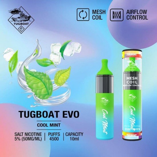 Tugboat Evo 4500 Cool Mint  en uygun fiyatlar ile ebuhar da!  Tugboat Evo 4500 Cool Mint özellikleri, fiyatı, incelemesi, yorumları ve taksit seçenekleri için hemen tıklayın!