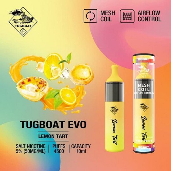 Tugboat Evo 4500 Lemon tart  en uygun fiyatlar ile ebuhar da!  Tugboat Evo 4500 Lemon tart özellikleri, fiyatı, incelemesi, yorumları ve taksit seçenekleri için hemen tıklayın!