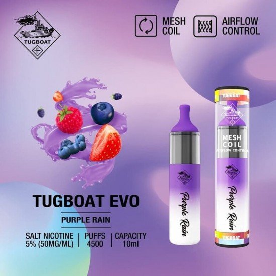 Tugboat Evo 4500 Purple Rain  en uygun fiyatlar ile ebuhar da!  Tugboat Evo 4500 Purple Rain özellikleri, fiyatı, incelemesi, yorumları ve taksit seçenekleri için hemen tıklayın!