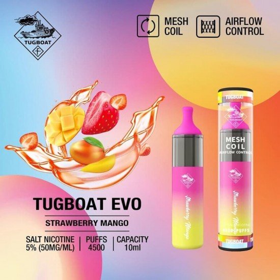 Tugboat Evo 4500 Strawberry Mango  en uygun fiyatlar ile ebuhar da!  Tugboat Evo 4500 Strawberry Mango özellikleri, fiyatı, incelemesi, yorumları ve taksit seçenekleri için hemen tıklayın!